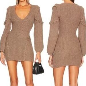 Elegant Long Sleeve Knit Dress in Brown